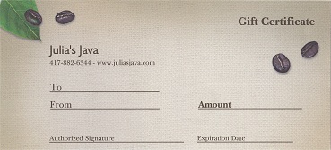 coffee, tea & more gift certificate